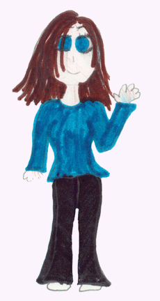 drawing of a scientist (women in blue blouse)