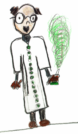 drawing of a male scientist in a lab coat